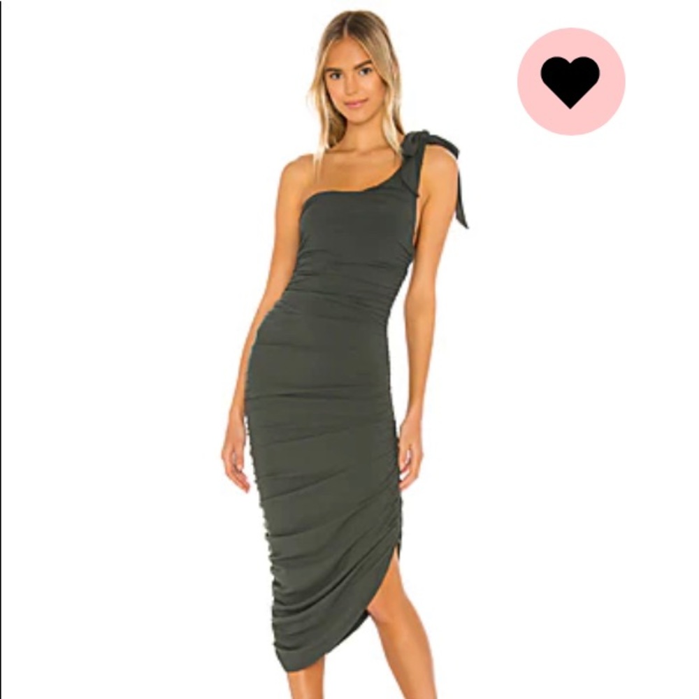 Majorelle revolve dark green midi one shoulder dress